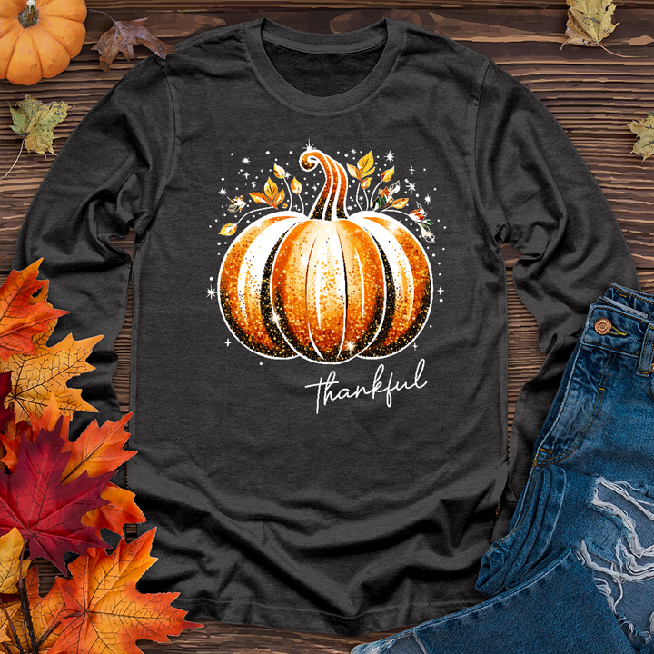Thankful Glitter Pumpkin Long Sleeve Tee
