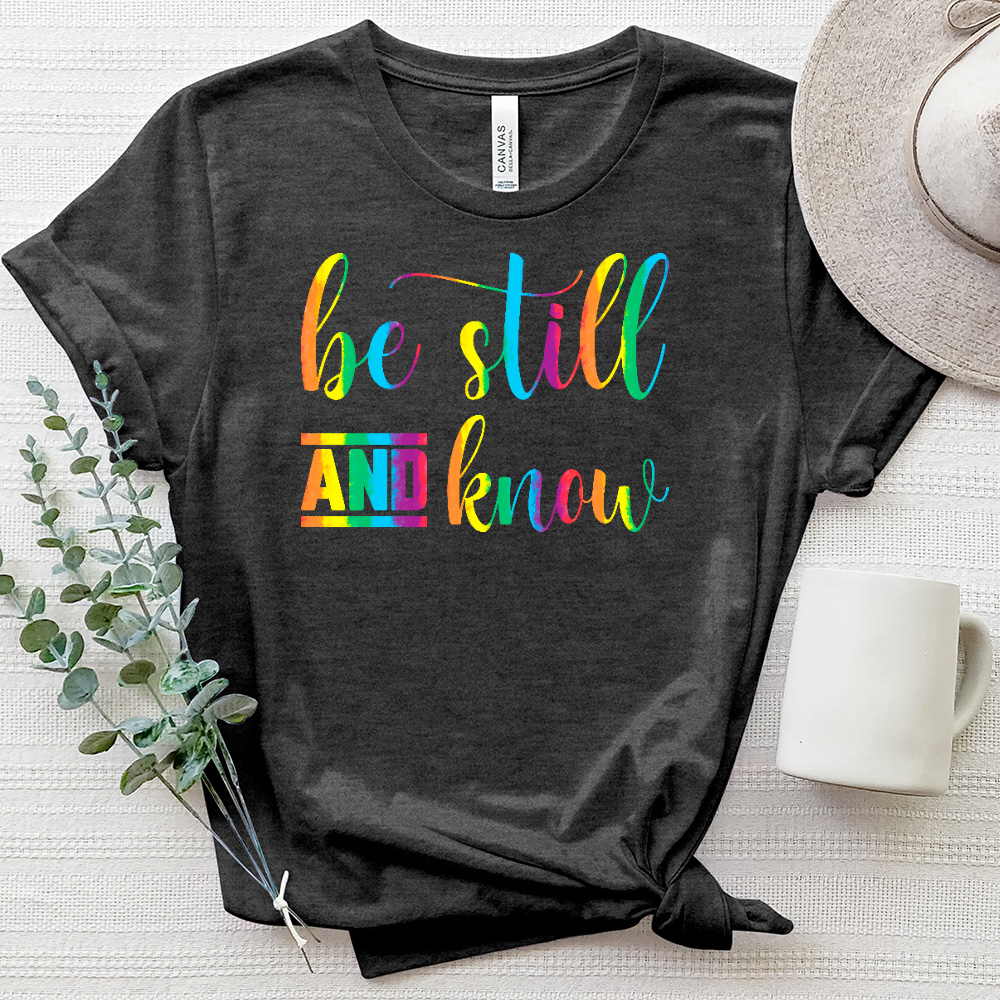 Be Still and Know Flamingo Letters Heathered Tee