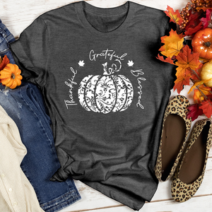 TGB White Floral Pumpkin Heathered Tee