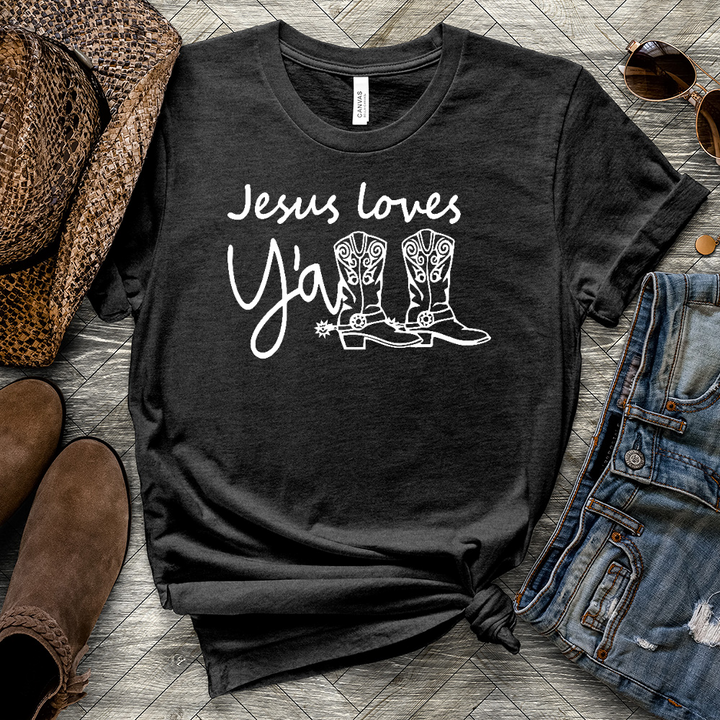Jesus Loves Y'all Boots Heathered Tee