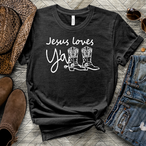 Jesus Loves Y'all Boots Heathered Tee