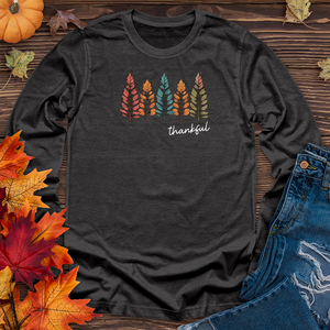 Retro Cozy Floral Trio Pine Trees Long Sleeve Tee