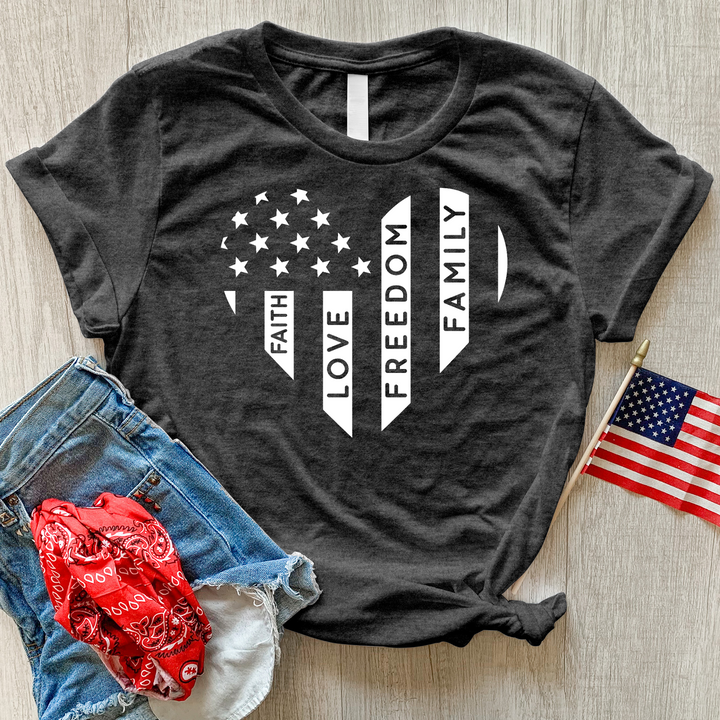 Faith Love Freedom Family Heathered Tee