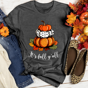 It's Fall Y'all Stacked Pumpkins Heathered Tee