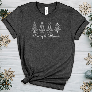 Merry & Blessed White Trees Heathered Tee