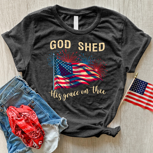 God Shed Fireworks Waving Flag Heathered Tee