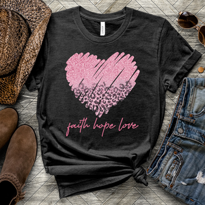 Pink Leopard Heart Heathered Tee