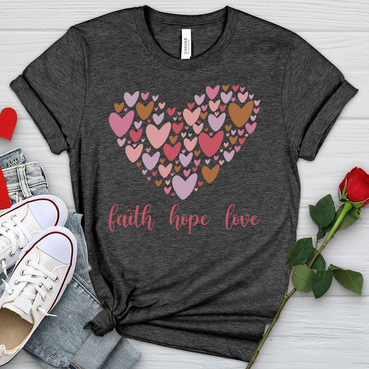 Faith Hope Love In Heart Heathered Tee