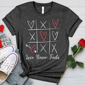 Love Never Fails Tic Tac Toe Heathered Tee