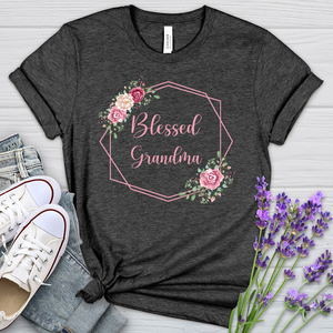 Blessed Grandma Pink Roses Heathered Tee