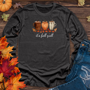 It's Fall Plaid Coffee Cups Long Sleeve Tee