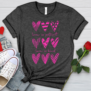 Love Is Kind Pink Hearts Heathered Tee