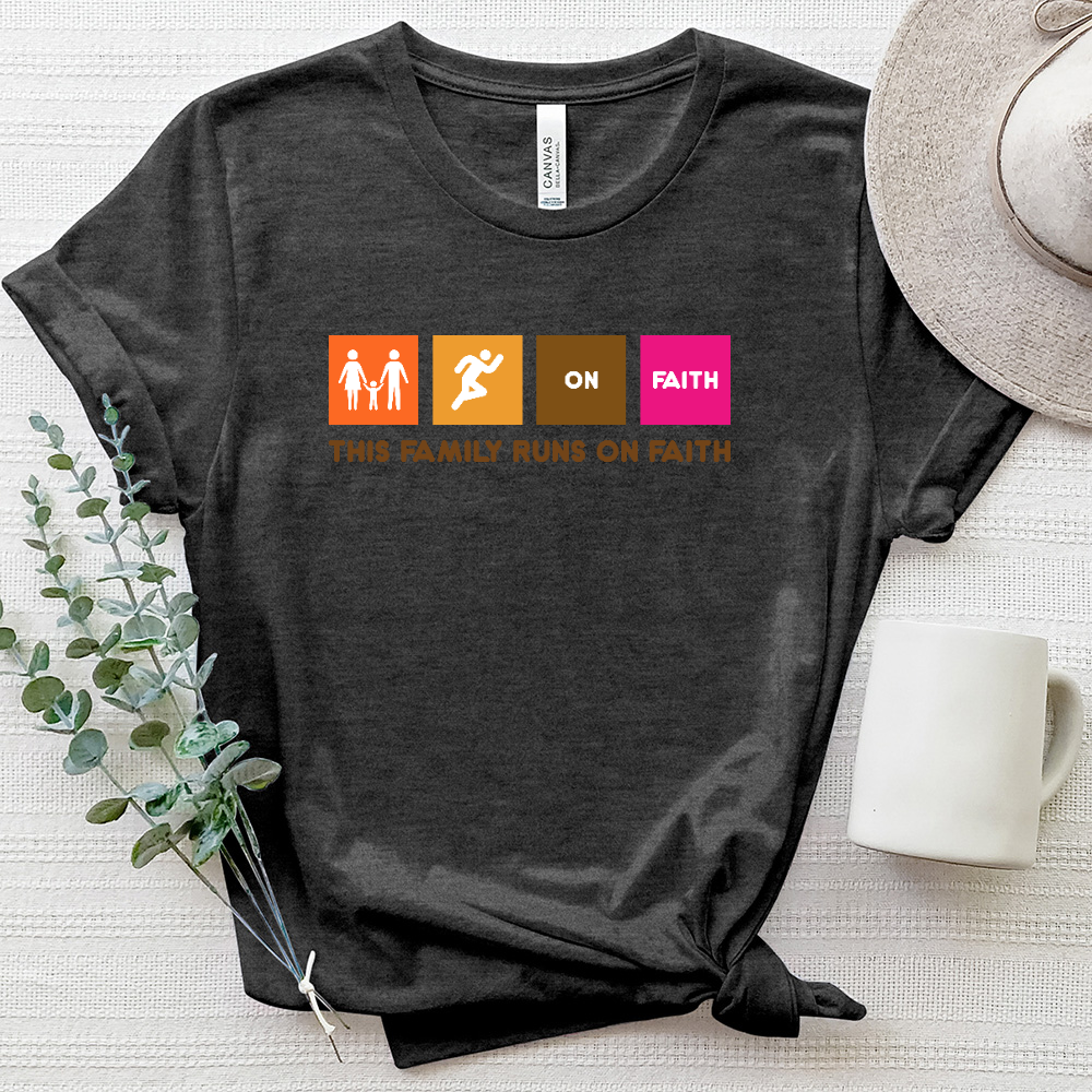 This Family Runs on Faith Heathered Tee