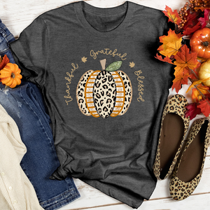 Thankful Grateful Blessed Faux Pumpkin Heathered Tee