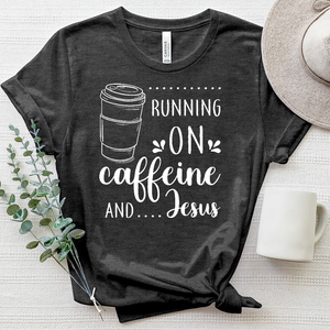 Running on Caffeine And Jesus  White Heathered Tee