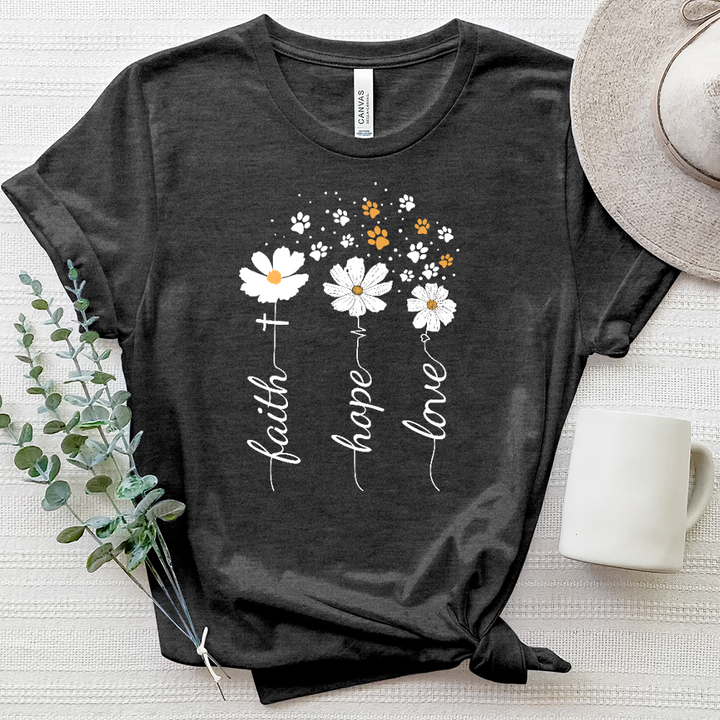 Faith Hope Love Floating Paw Prints Heathered Tee