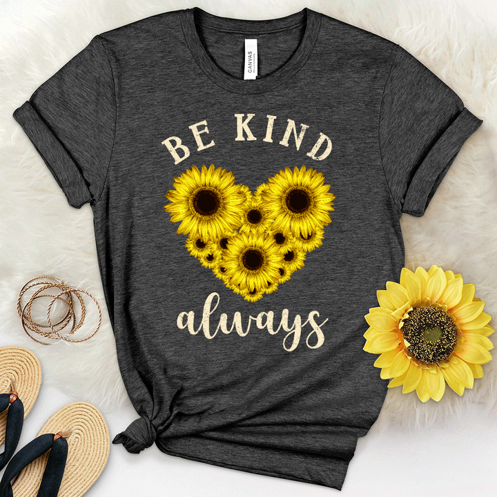 Be Kind Always Flower Heart Heathered Tee