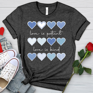 Love Is Patient Blue Hearts Heathered Tee