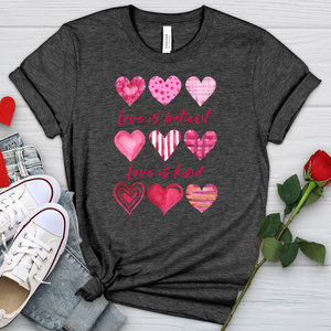 Pink Hearts Love Is Patient Heathered Tee