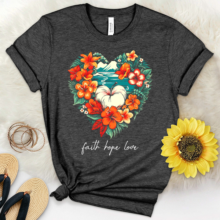 Faith Hope Love Hawaiin Heart Heathered Tee