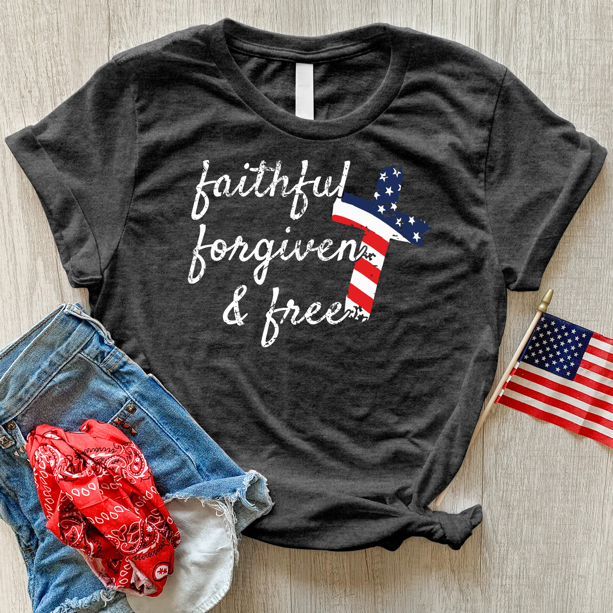 Faithful Stripes Flag Heathered Tee