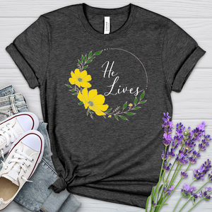 He Lives Flower Wreath Heathered Tee