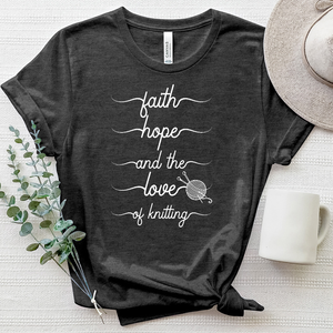 Faith Hope and the Love of Knitting Tee White Heathered Tee