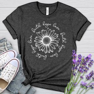 Faith Hope Love White Flower Heathered Tee