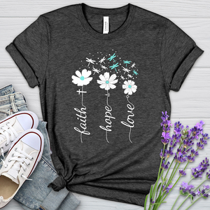 Faith Hope Love Dragonfly Floral Heathered Tee