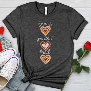 Love Is Patient Vertical Hearts Heathered Tee