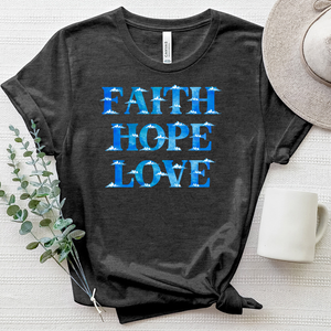 Faith Hope Love Clouds Heathered Tee