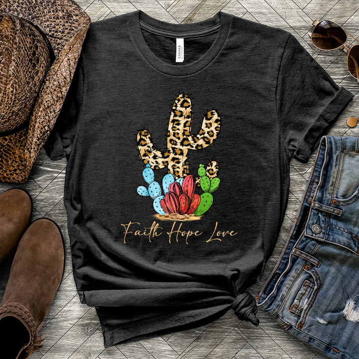 Faith Hope Love Cheetah Cactus Heathered Tee