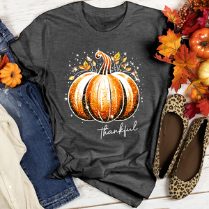 Thankful Glitter Pumpkin Heathered Tee