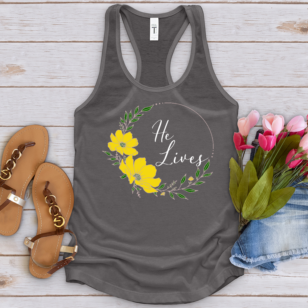 He Lives Flower Wreath Tank Top