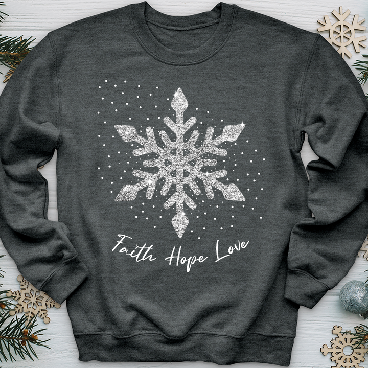 Faith Hope Love Silver Glitter Flake Crewneck