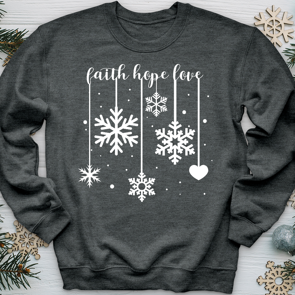 Faith Hope Love Dangling Snowflakes Crewneck