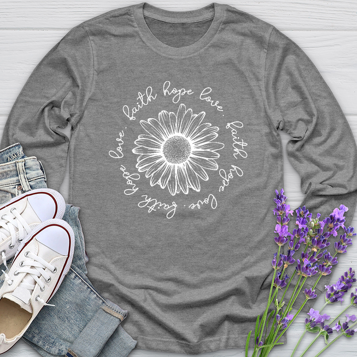 Faith Hope Love White Flower Long Sleeve Tee