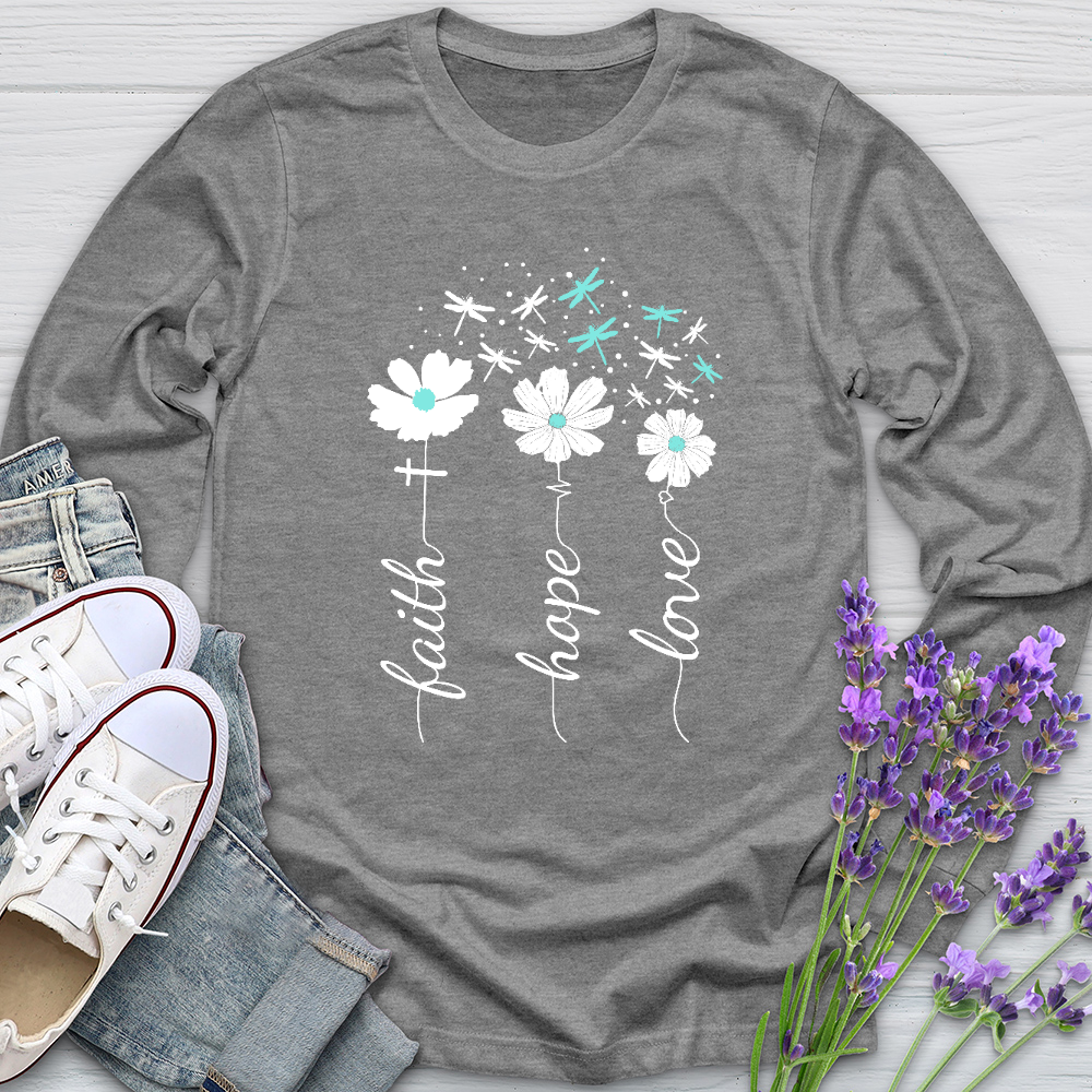 Faith Hope Love Dragonfly Floral Long Sleeve Tee