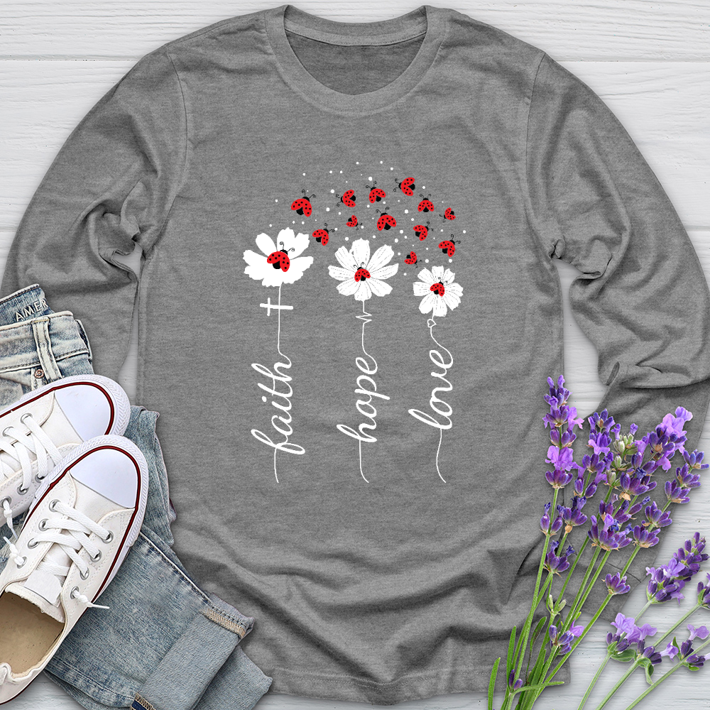 Faith Lady Bug Flowers Long Sleeve Tee