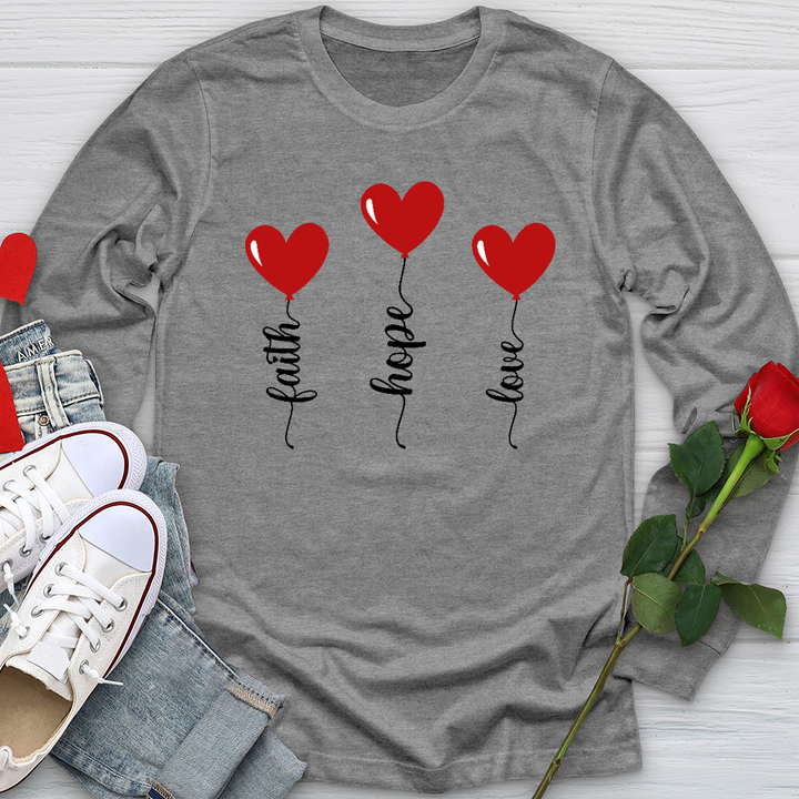 Faith Hope Love Heart Balloons Long Sleeve Tee