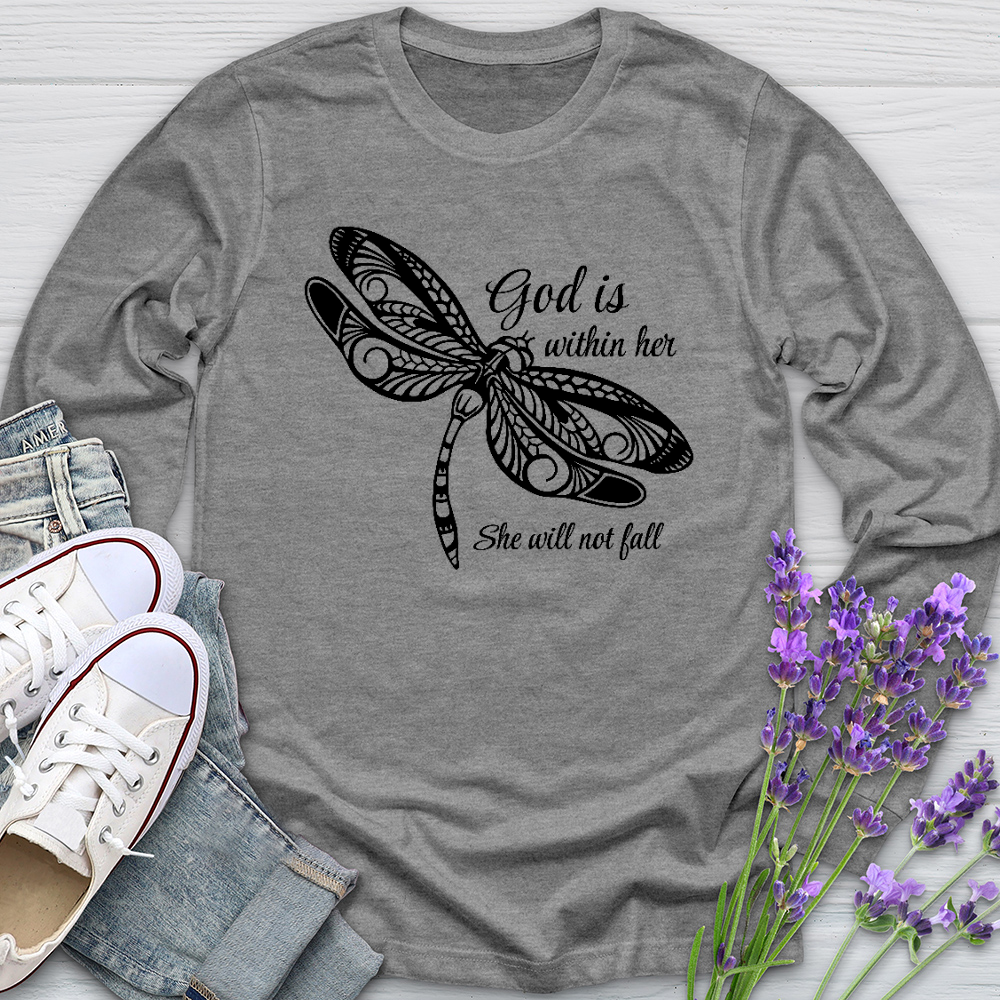 She Will Not Fall Dragonfly Long Sleeve Tee