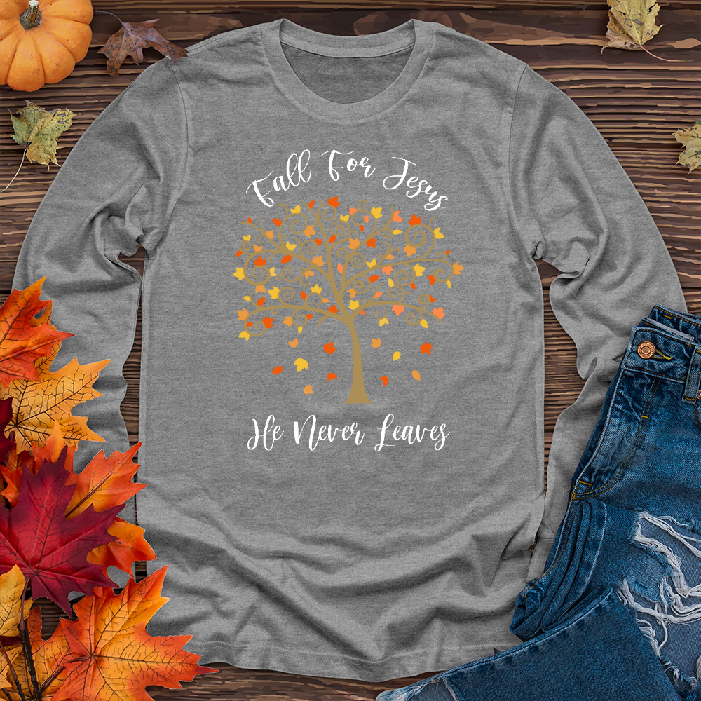 Fall For Jesus Autumn Scene Long Sleeve Tee