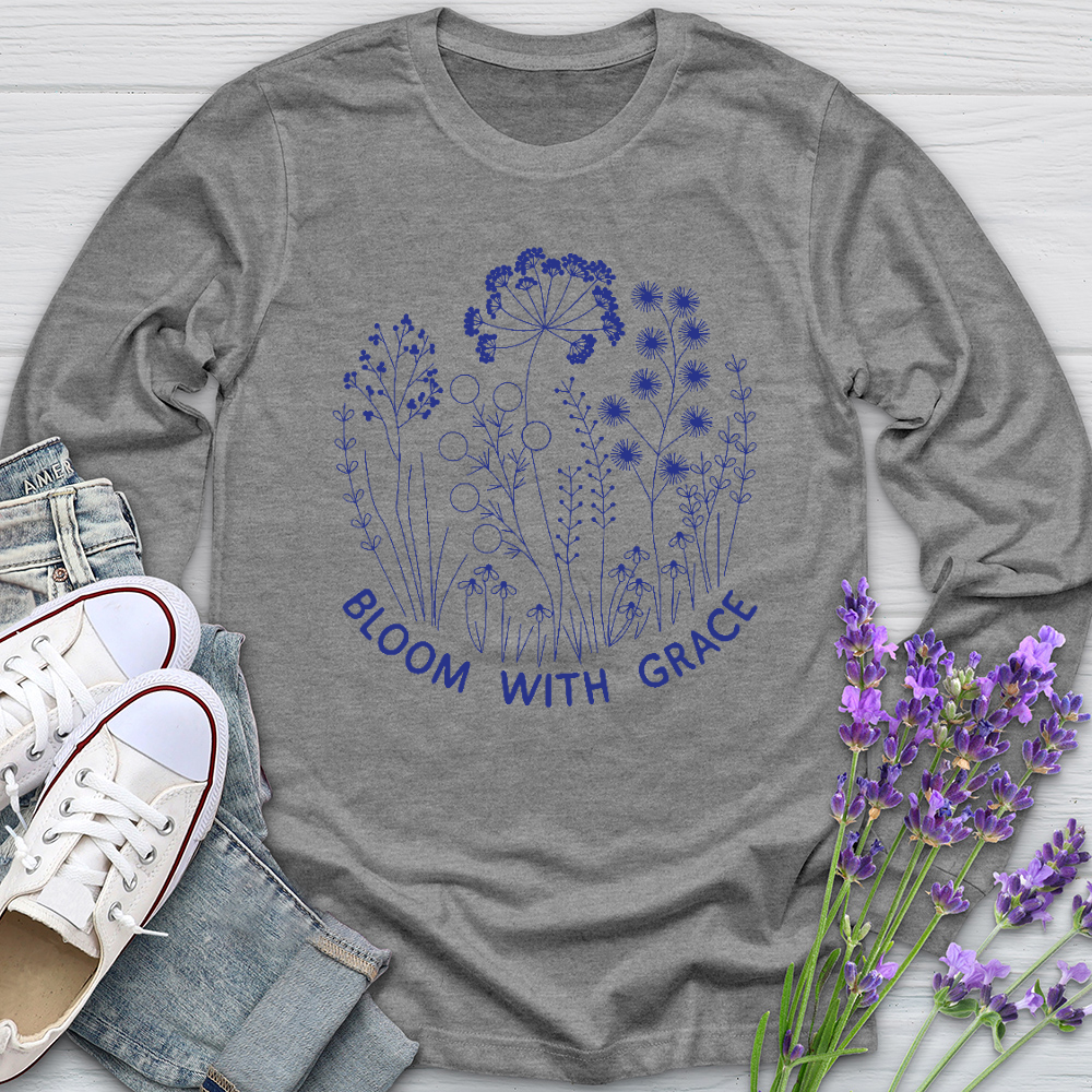 Bloom With Grace Royal Flowers Long Sleeve Tee