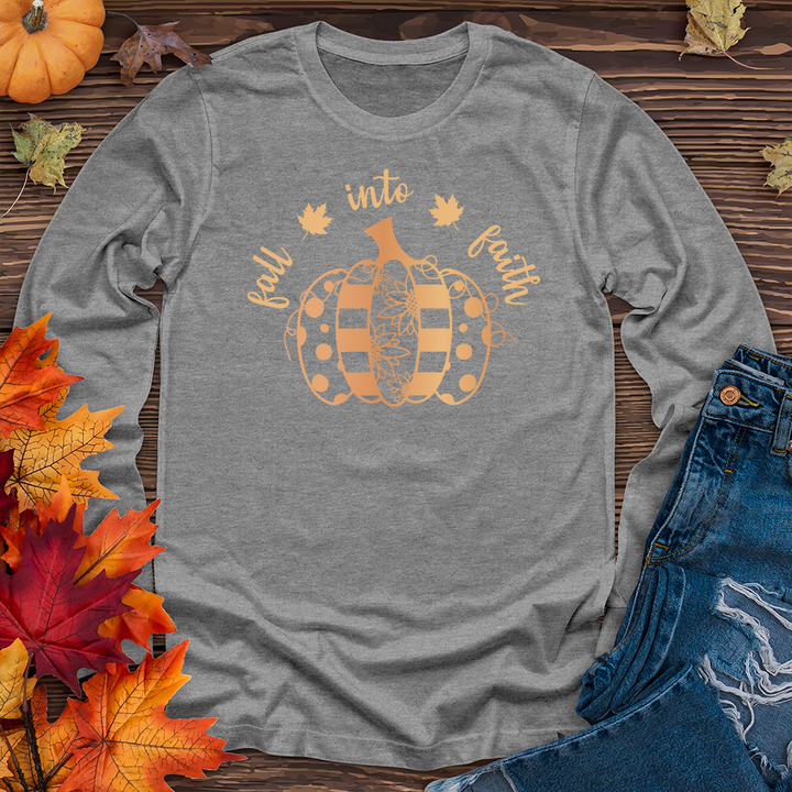 Fall Into Faith Spotted Pumpkin Long Sleeve Tee