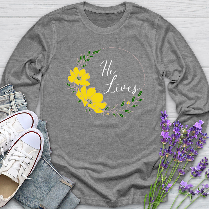 He Lives Flower Wreath Long Sleeve Tee