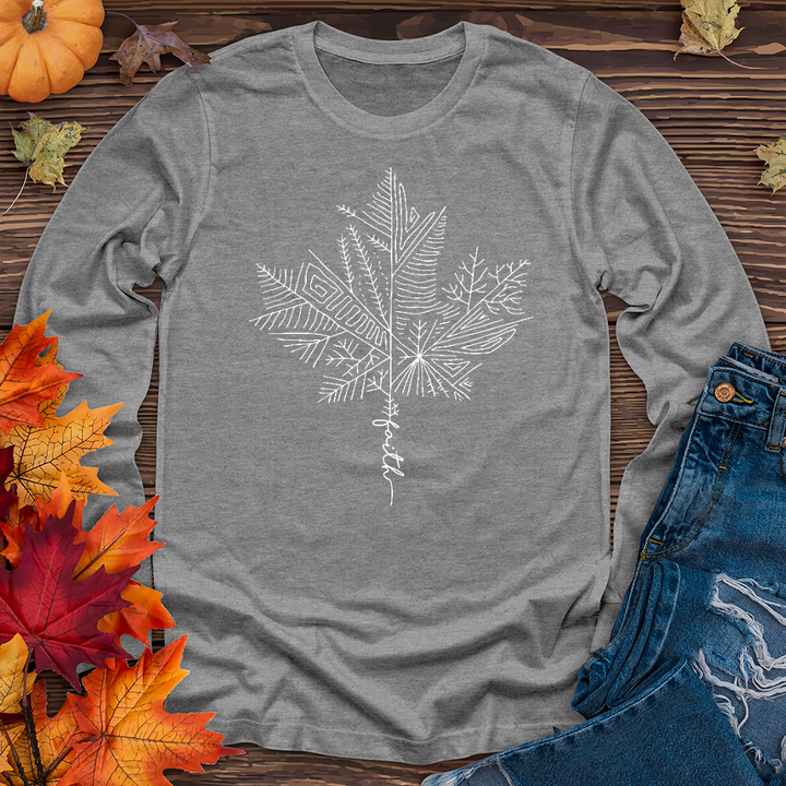 Thankful Maple Leaf Drawing Long Sleeve Tee