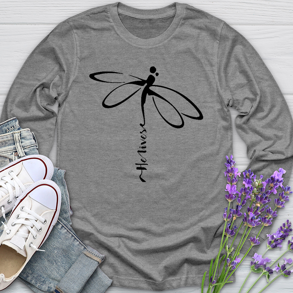 He Lives Dragonfly Long Sleeve Tee