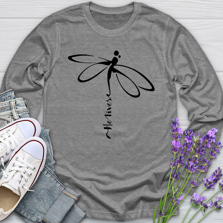 He Lives Dragonfly Long Sleeve Tee