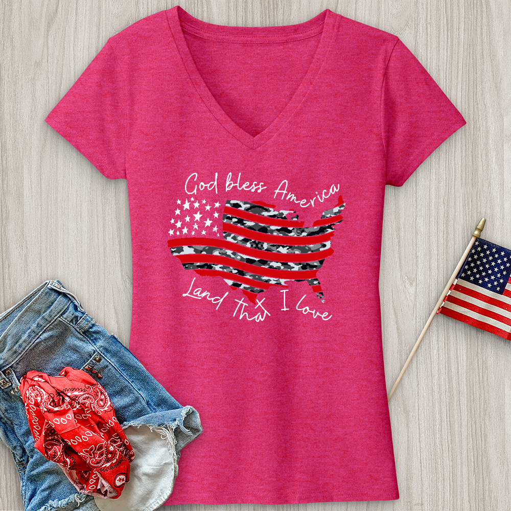 God Bless America Camo USA V-Neck Tee