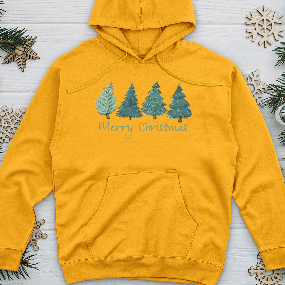 Merry Christmas Pine Trees Midweight Hooded Sweatshirt